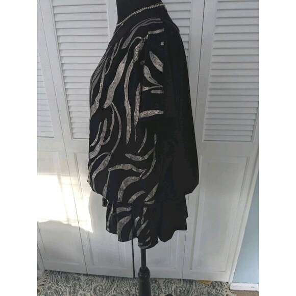 Beverly Drive Peplum Top Womens 3X Gold Sequined Tiger Pattern Black Blouse Glam - Picture 8 of 13
